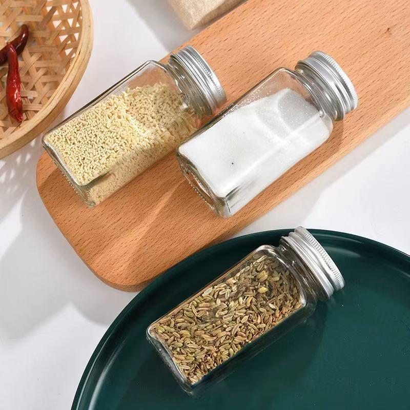 Glass Square Seasoning Bottle - Sealed Jar for Barbecue, Pepper, and Salt Dispenser.