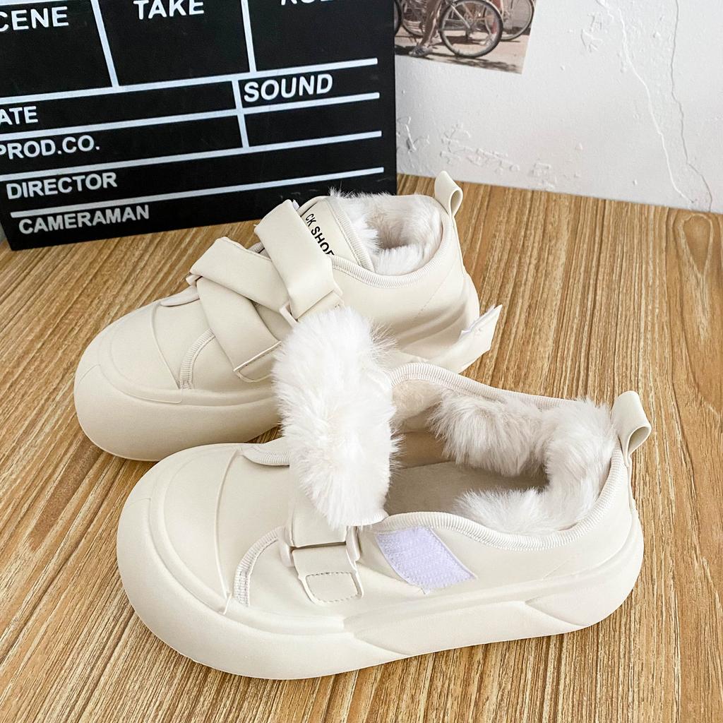 6633 aksamitne buty na platformie z rzepami białe buty damskie 2024 nowe zimowe buty na deskę uniwersalne buty z torbą bawełniane buty