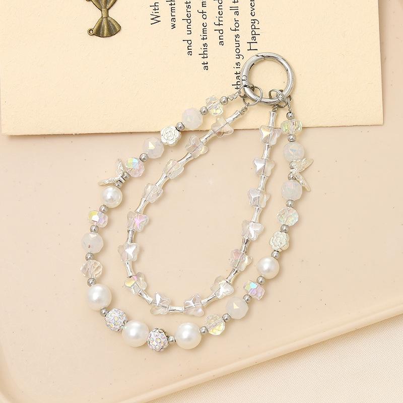 New Pearl Bow Beaded Pendant Phone Case Charm Wrist Strap Lanyard
