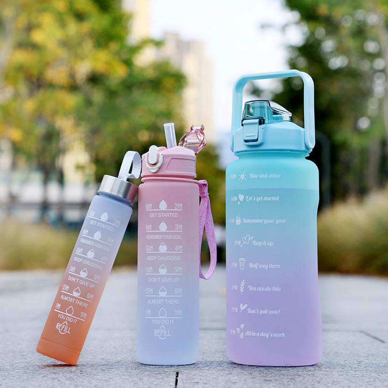 Set di Bicchieri d'Acqua in Plastica a Gradiente di Grande Capacità - Elegante Design a Pancia Larga con Cannuccia