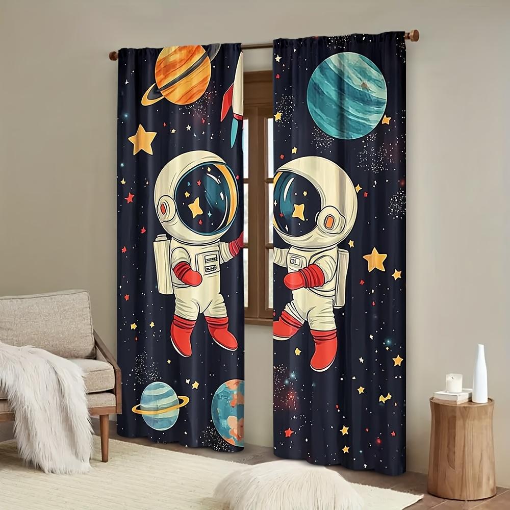2pcs Space Astronauts Blackout Curtains   Rod Pocket Polyester Panels   HD Digital Print   Semi-Sheer Contemporary Design   Machine