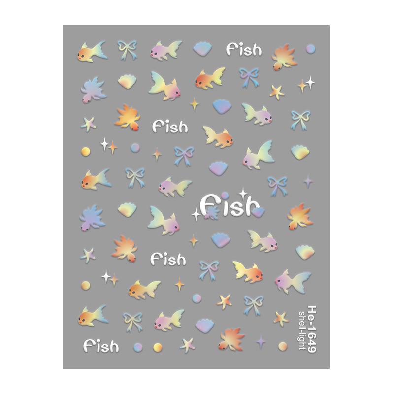 Redanco 5D Рельефные Мультяшные Золотые Рыбки Наклейки для Маникюра - 3D Светоотражающие Декали.