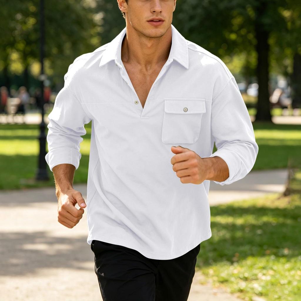 Men's Casual Long Sleeve Pullover with Chest Pocket for Spring Fall Everyday Wear