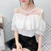 Women Off Shoulder Sexy Chiffon Blouses Summer Korean Fashion Clothes Ruffles Slim Sweet Ladies Casual Lace Tops Shirts Y2k