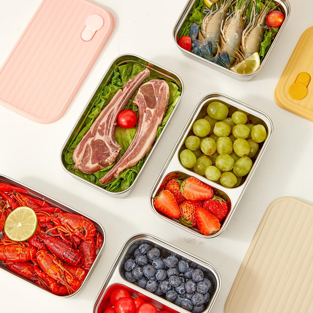 WORTHBUY Sealed Refrigerator Preservation Box 304 Stainless Steel Food Contianer Reusable Vegetable Fruit Meat Fresh Storage Box
