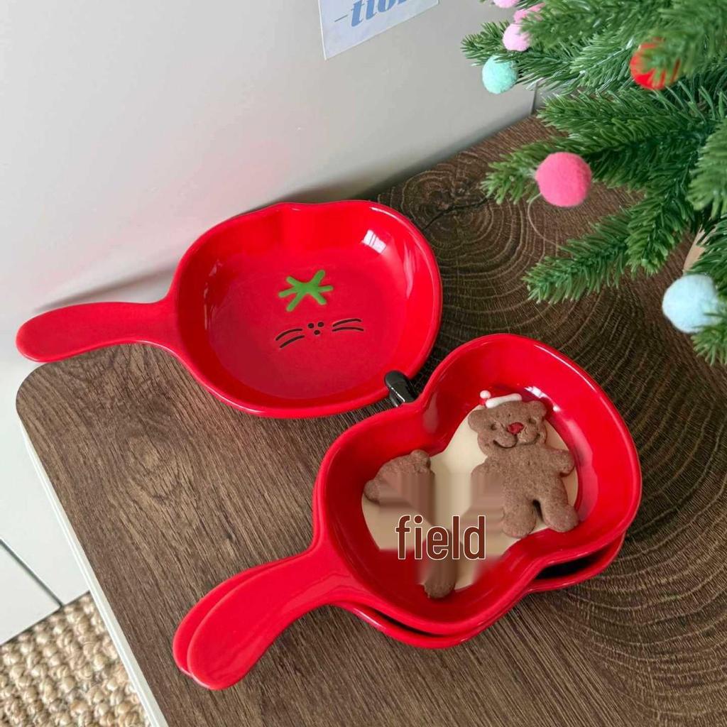 High-Value Cute Cartoon Baking Pan & Ceramic Apple Plate with Handle for Home & Pet Use