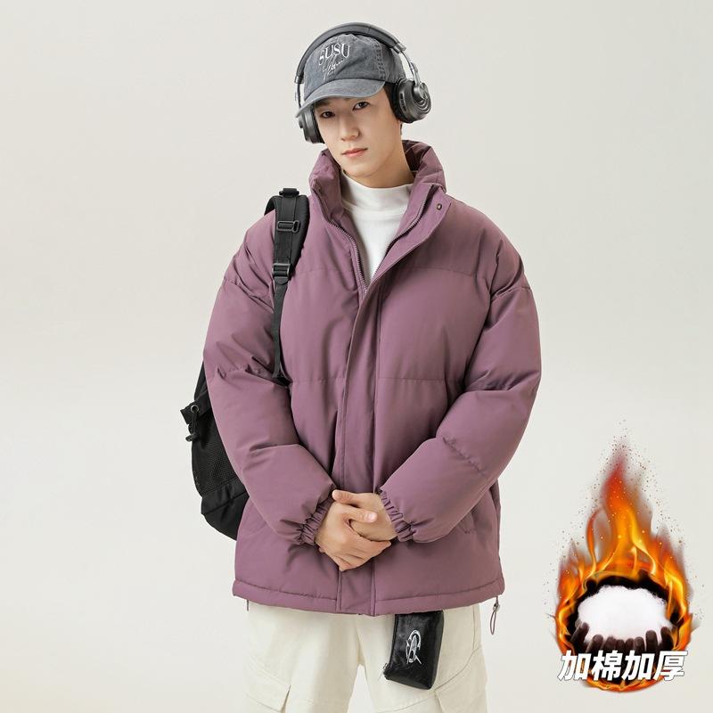 2025 Winter New Solid Color Cotton Coat, Thickened Stand-up Collar Basic Cotton Coat, Loose Couple Bag