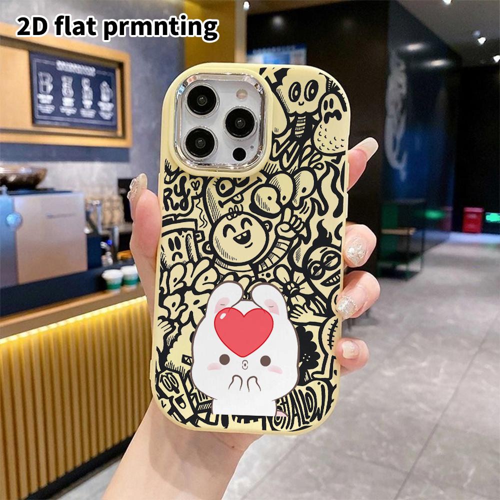 Phone case: 2D flat design suitable for iPhone 18 17 16 15 14 13 Pro protective case, couple style, love heart rabbit, Christmas and Halloween gift