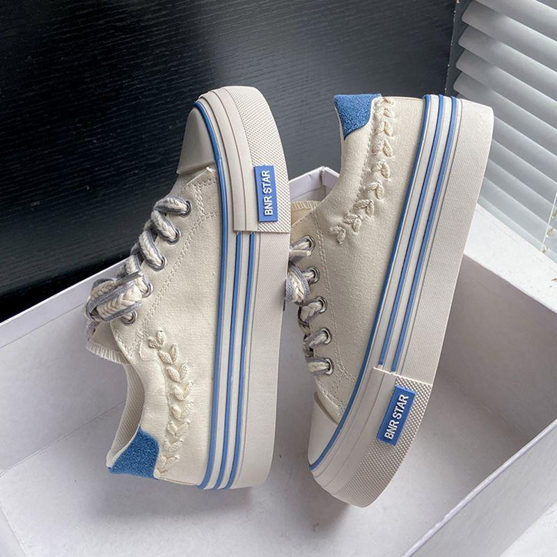 Lace Up Woman Footwear Spring Autumn Canvas Shoes for Women High on Platform To Wear Y2k Vintage Designer Hot Design Elasticty