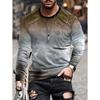 Vintage T-Shirt for Men Irregular Plaid Graphic T Shirts Round Neck Long Sleeve Tee Oversized Man Clothing Top