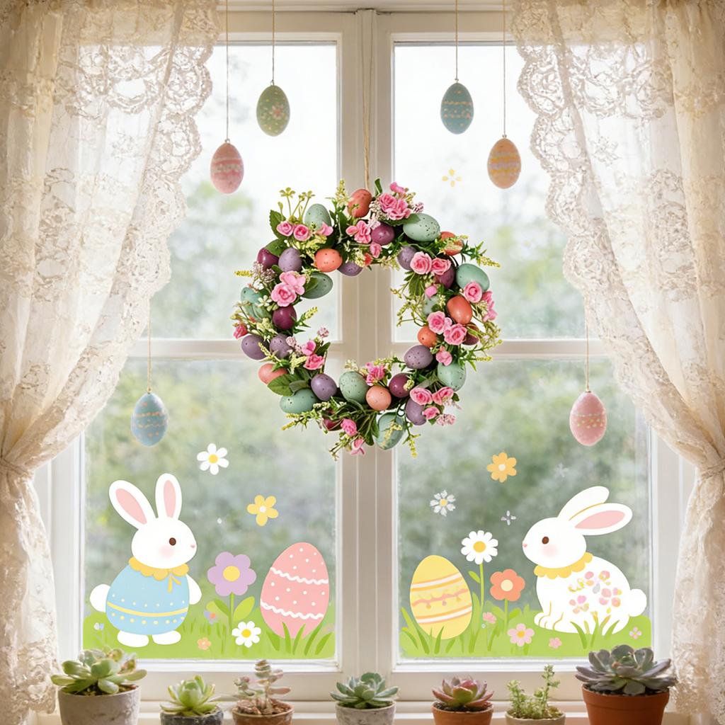 40*40cm Easter Egg Wreath, Artificial Flower Wreath, Spring Wisteria Wreath, Home Doorway Decoration