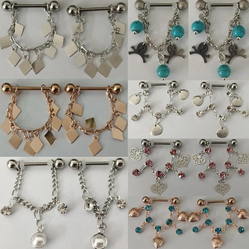 1 Stück Sexy Kette Brustwarzenring 14G Barbell Stern Schild Körperschmuck Damen Piercing