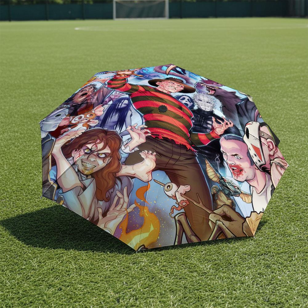 

1 PC Automatic Folding Umbrella-Horror movie charactersPattern, Portable & Foldable Design with 8 Ribs, Christmas Birthday Gifts