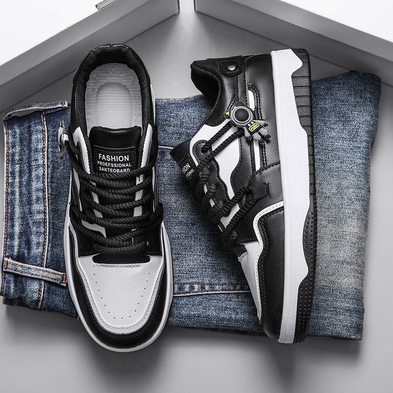 

Autumn men s shoes new versatile sports casual board shoes American fashion classic black and white color matching sports white shoes 39 чёрный
