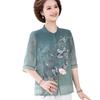 Stylish Chiffon Blouse: Chinese-Style Short-Sleeve Top for Middle-Aged Women