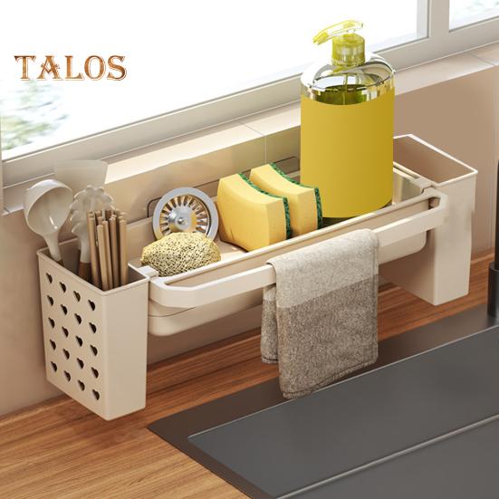 Sink Drain Rack with Hanging Rod Chopstick Holder Rust-Resistant Simple Installation Kitchen Countertop Organizer with Removable Tray