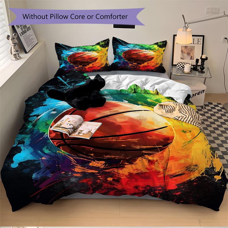 3pcs Basketball Colors Bedding Set, Includes Without Pillow Inserts, Soft Comfortable Bedding Set,All-Season Use a0924072