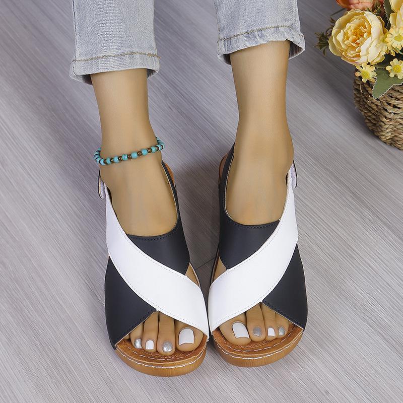 Women's Summer Cross-Border Platform Sandals - Plus Size, Open Toe, Thick Sole, Magic Tape Closure, European & American Style (Size 43)