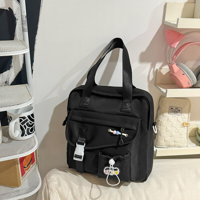 Campus Large Capacity Student Shoulder Bag Women's Contrast Color Tote Bag