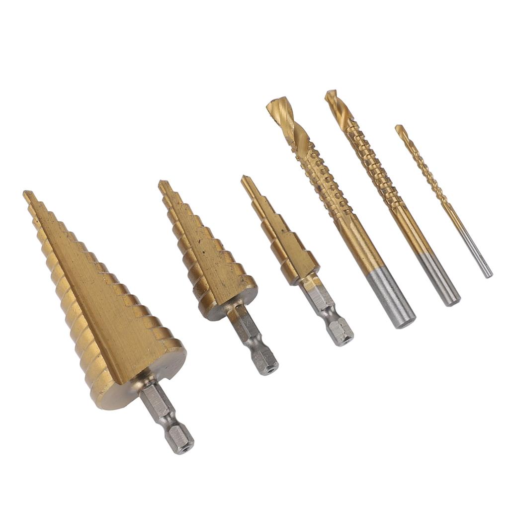 6PCS Step Drill Bit Set Hex Shank Electric Step Drill Bits for Wood Aluminum Alloy Copper