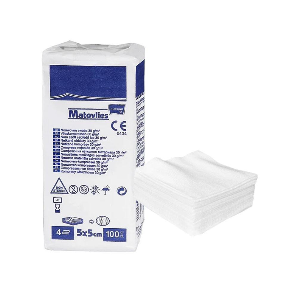 Non-Sterile Compress 5X5 Made of Non-woven Fabric 30G Matovlies 100 Pcs Paper Bag
