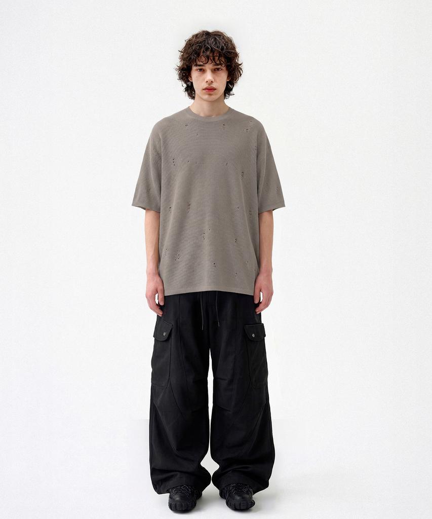 CUTZ Distressed Crew Neck Short Sleeve Knit