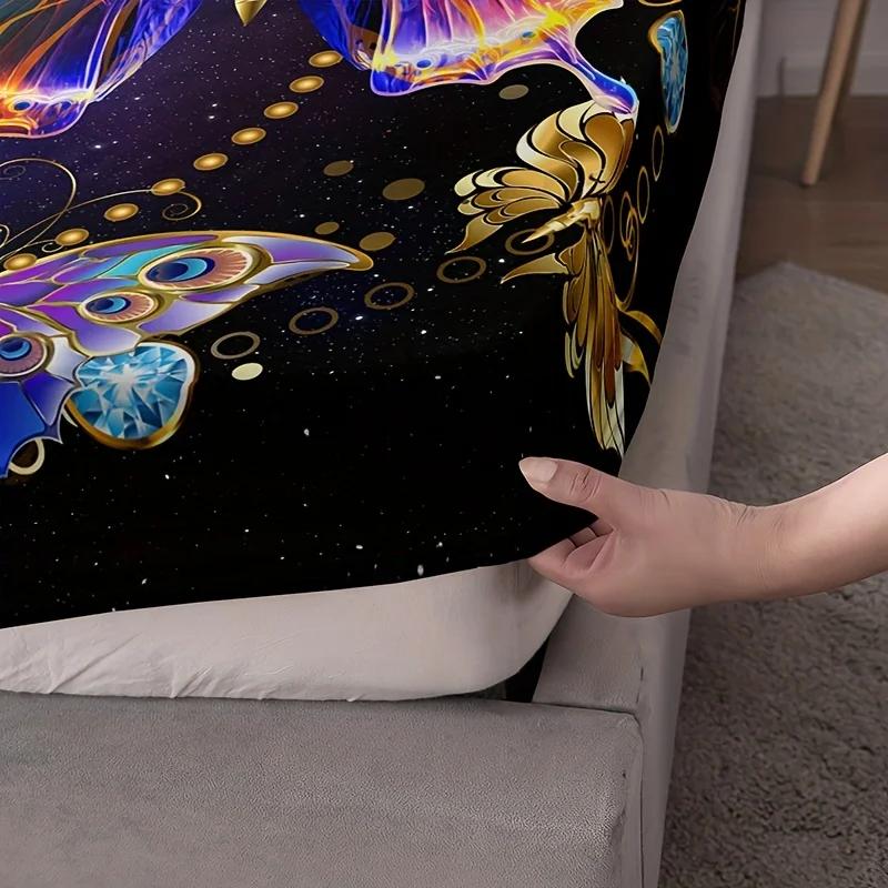 Fashion Luxury Fitted Sheet Set Soft Comfortable Breathable Color Butterfly Print Bedding Set For Bedroom Guest Room