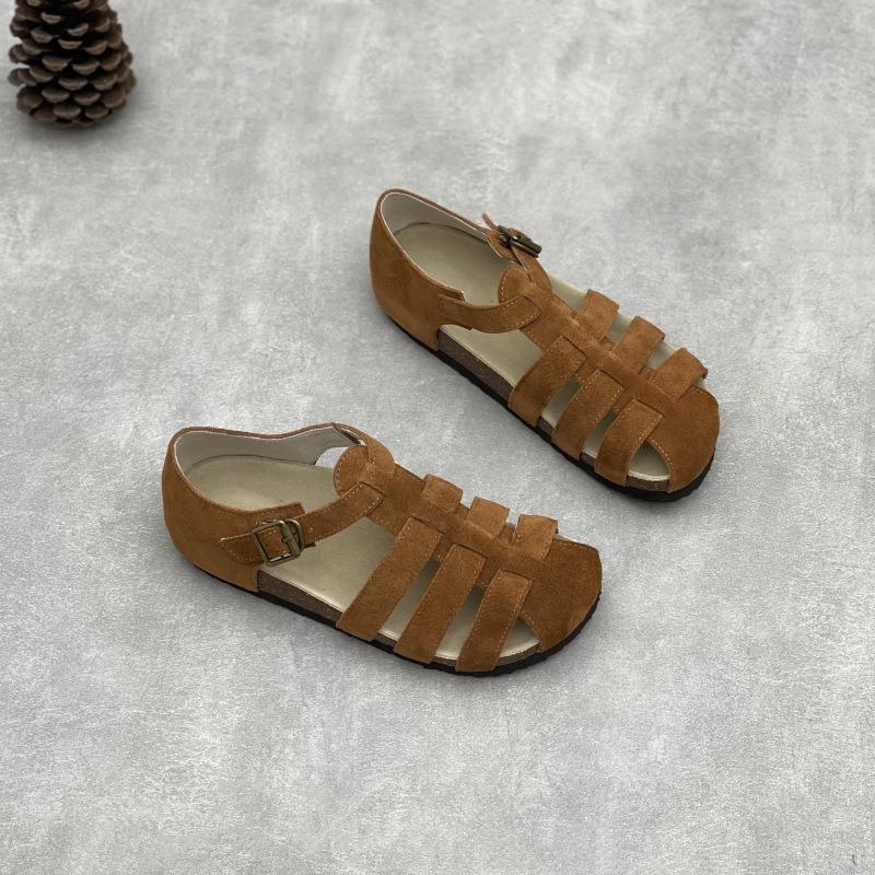 New Round-toed Women's Shoes Flat Woven Flip-top Sandals