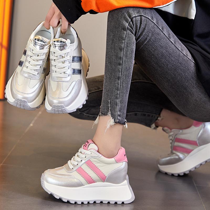 Nowe oddychające buty typu "dad shoes" z ukrytym podwyższeniem, platforma, siateczka, małe buty sportowo-rekreacyjne