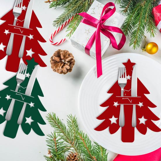 6/12Pcs Christmas Tree Cutlery Holder Bag Spoon Fork Dinner Flatware Cover Pouch Xmas Festival Holiday Party Dining Table Decoration Party Supplies