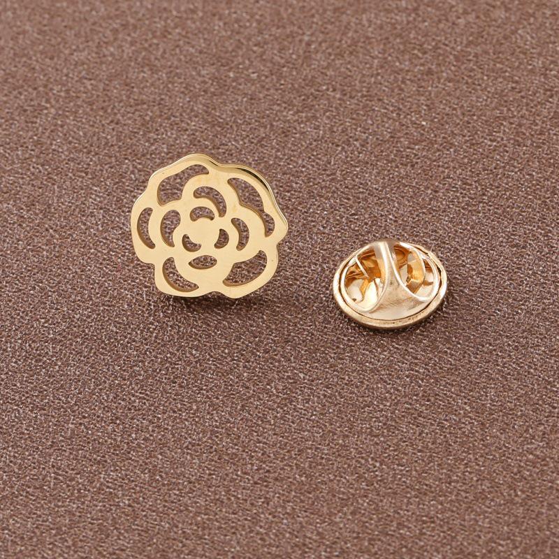 Men’s Small Rose Brooch In Stainless Steel - Gold, Silver, Black, Hollow Design, Fade-Resistant.