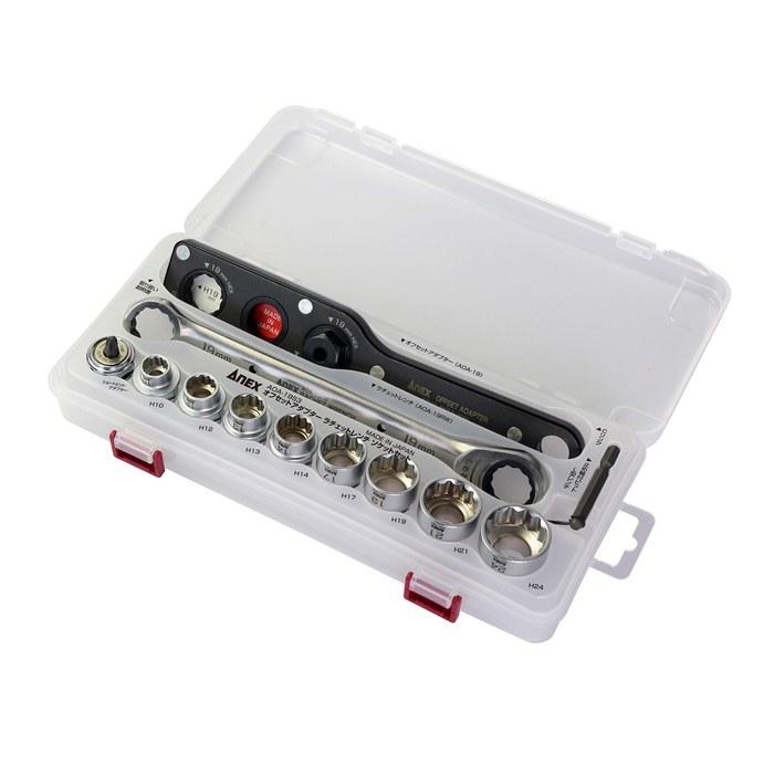 [Anex] Offset Adapter 19mm Ratchet Wrench Set AOA-19S3 Silver Full Set