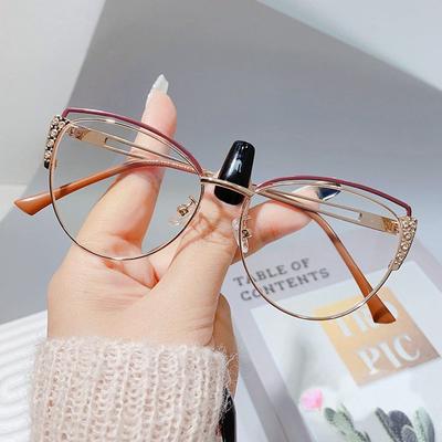 Damen Retro Metall Anti-Blaulicht Brille Flache Linsen Optische Brille Computerbrille Cat Eye Brille