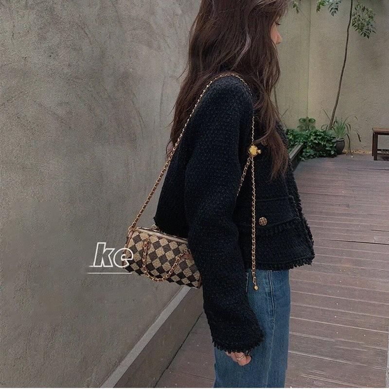 Versatile Small Brown Checkered Chain Bag Ideal For Everyday Fashion And Use