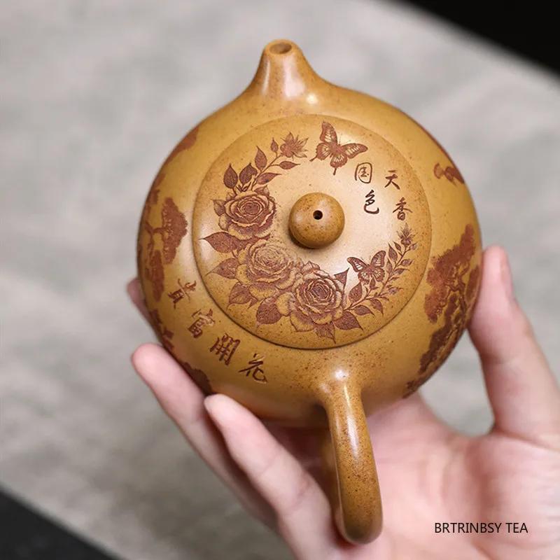 Tradition Yixing Purple Clay Teapot Handmade Flower Bird Tea Pot Household Beauty Xishi Kettle Chinese Zisha Tea Set 250ml