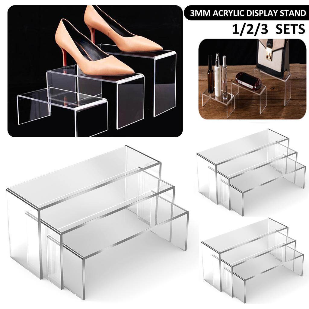 3/6/9Pcs Acrylic Display Stand Clear Display Risers Dessert Cake Shelves Retail Shoe Showcase Figure Model Jewelry Display Riser