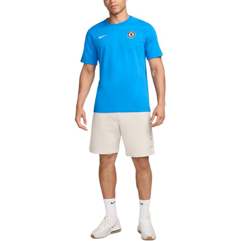 Nike Chelsea FC FW24 Travel Fashion Logo Crew Neck Short Sleeve Football Shirt Men Tops Light-Photo-Blue HQ1556-435