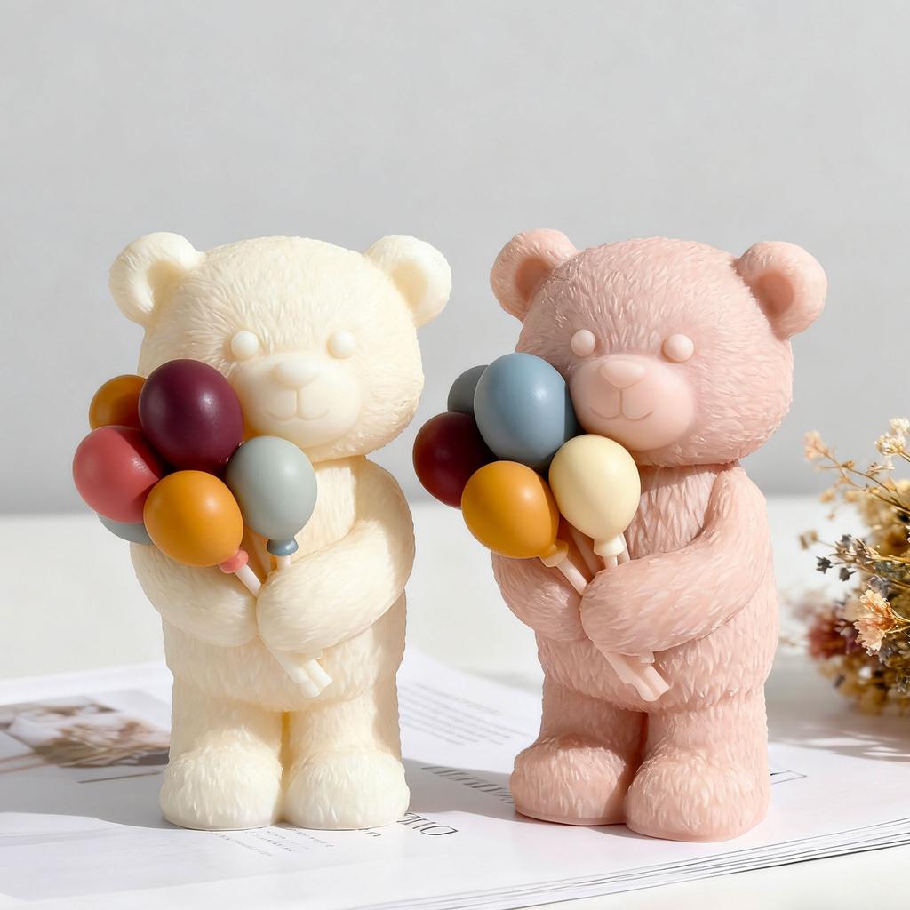 3D Cartoon Bear Balloon Silicone Mold Handmade Gift Aroma Candle Mould DIY Valentine's Day Bear Form Gypsum Resin Molds
