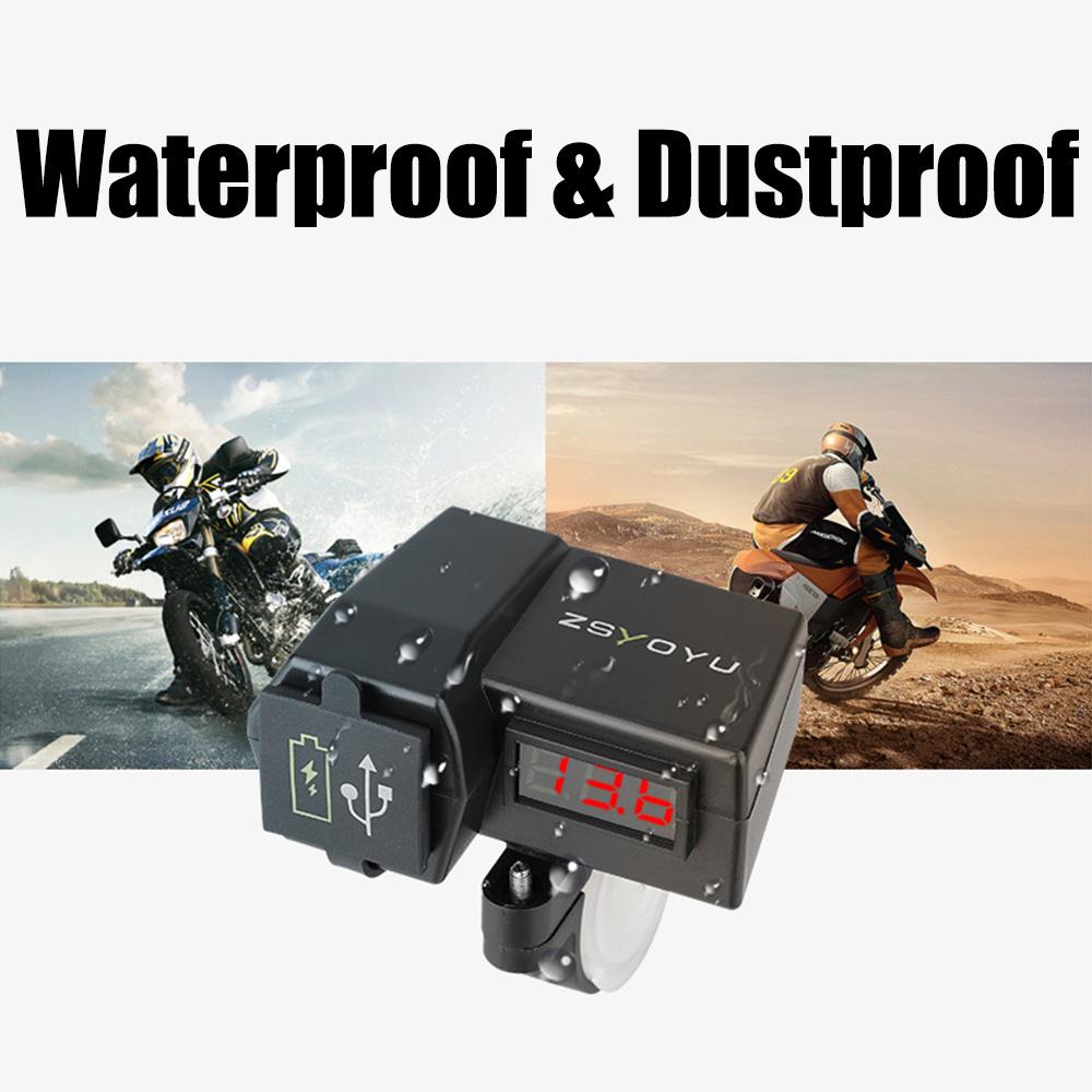 5V 3.6A Quick Charge 3.0 With 25A Fuse 12-24V Dual Ports Motorcycle USB Chargers With Voltmeter Waterproof Cover Splitter