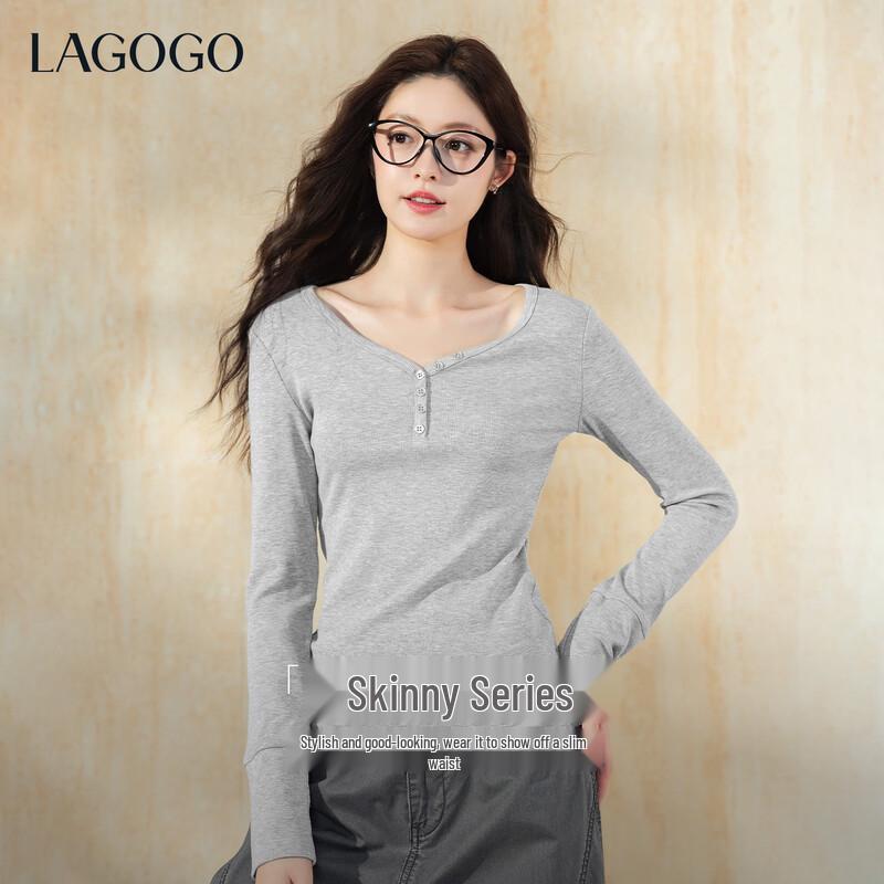 LAGOGO Elegant V-Neck Stretch Top M