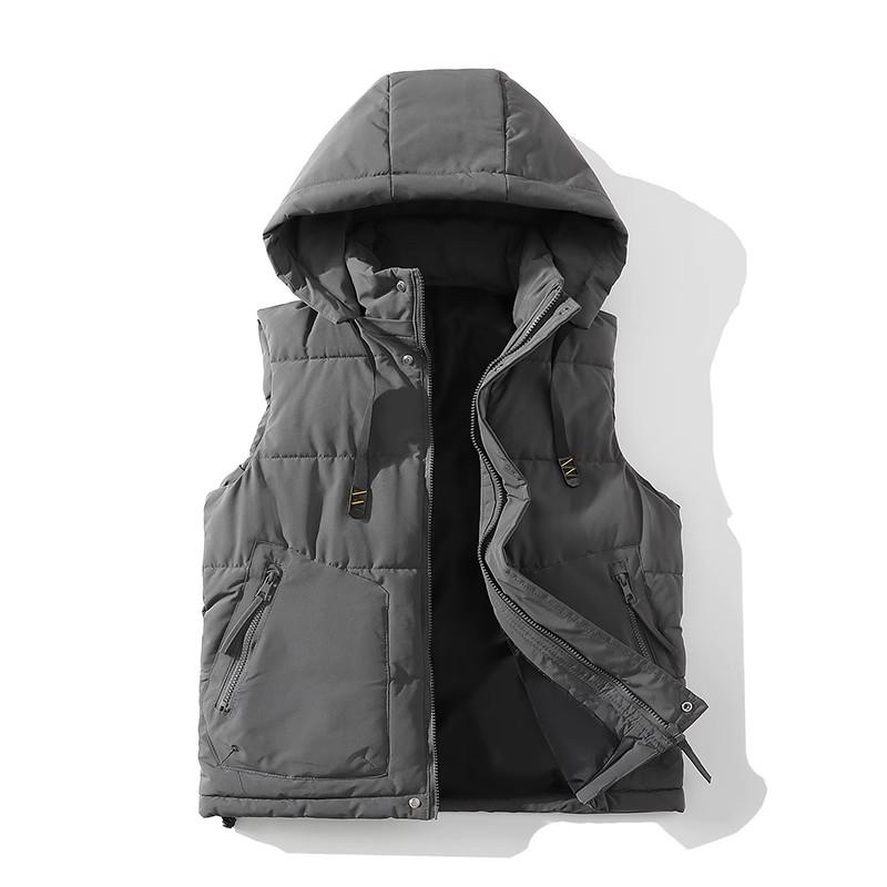 Autumn Winter Outdoors Vests Men's Cotton-Padded Warm Hooded Waistcoat Men