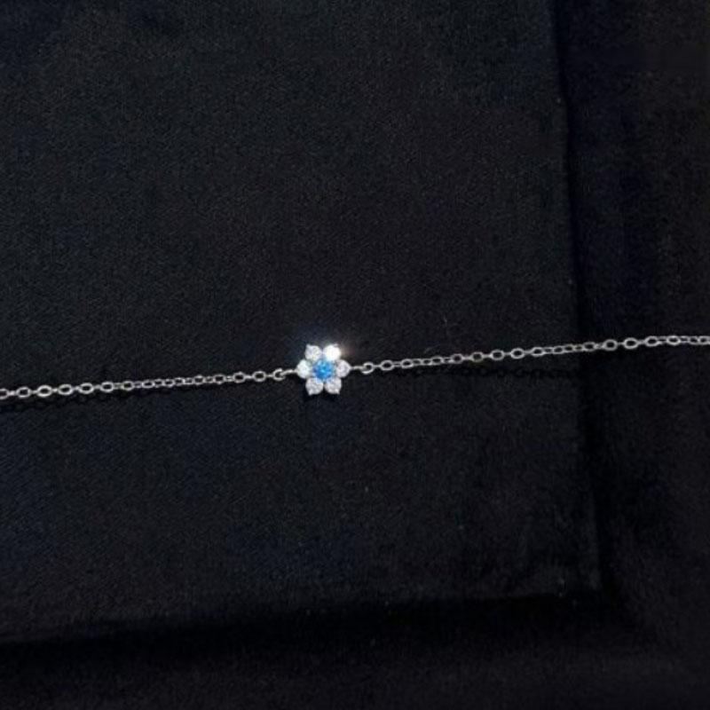 Свежие Простые Синие Браслеты Цветы Изысканные браслеты для женщин Квадратная Цепь Подходит для Ежедневного серебро   Подарки