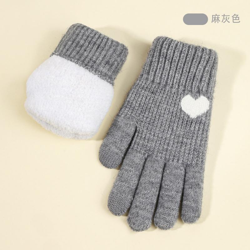 Knitted gloves, women's autumn and winter warm outdoor cycling cold-proof double-layer velvet thickened, touch screen gloves