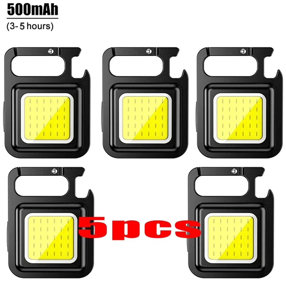LED Working Light USB Rechargeable Mini Flashlight Portable Bright Keychain Pocket Clip Lantern Outdoor Hiking Fishing Camping