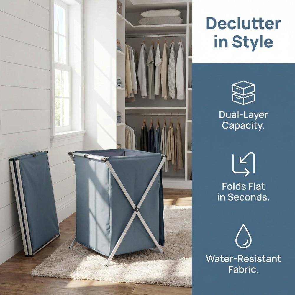 Durable Double Layer Laundry Basket Foldable Fabric Organizer Waterproof Dustproof Storage Basket Laundry Organize