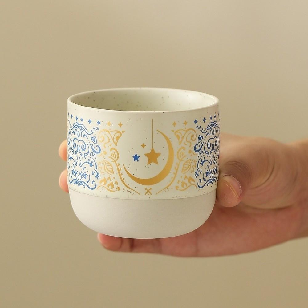 Star Moon Texture Flat Bottomed Cup Arabic Style Milk Cup Water Cup Ceramic Coffee Cup Home Use