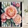 Rideau de douche Fleurs Magnifiques, Feuilles Aquarelle Sur La Plante Supérieure Avec Décor Floral de Salle de Bain, Ensemble de Rideau de Douche Avec Crochets