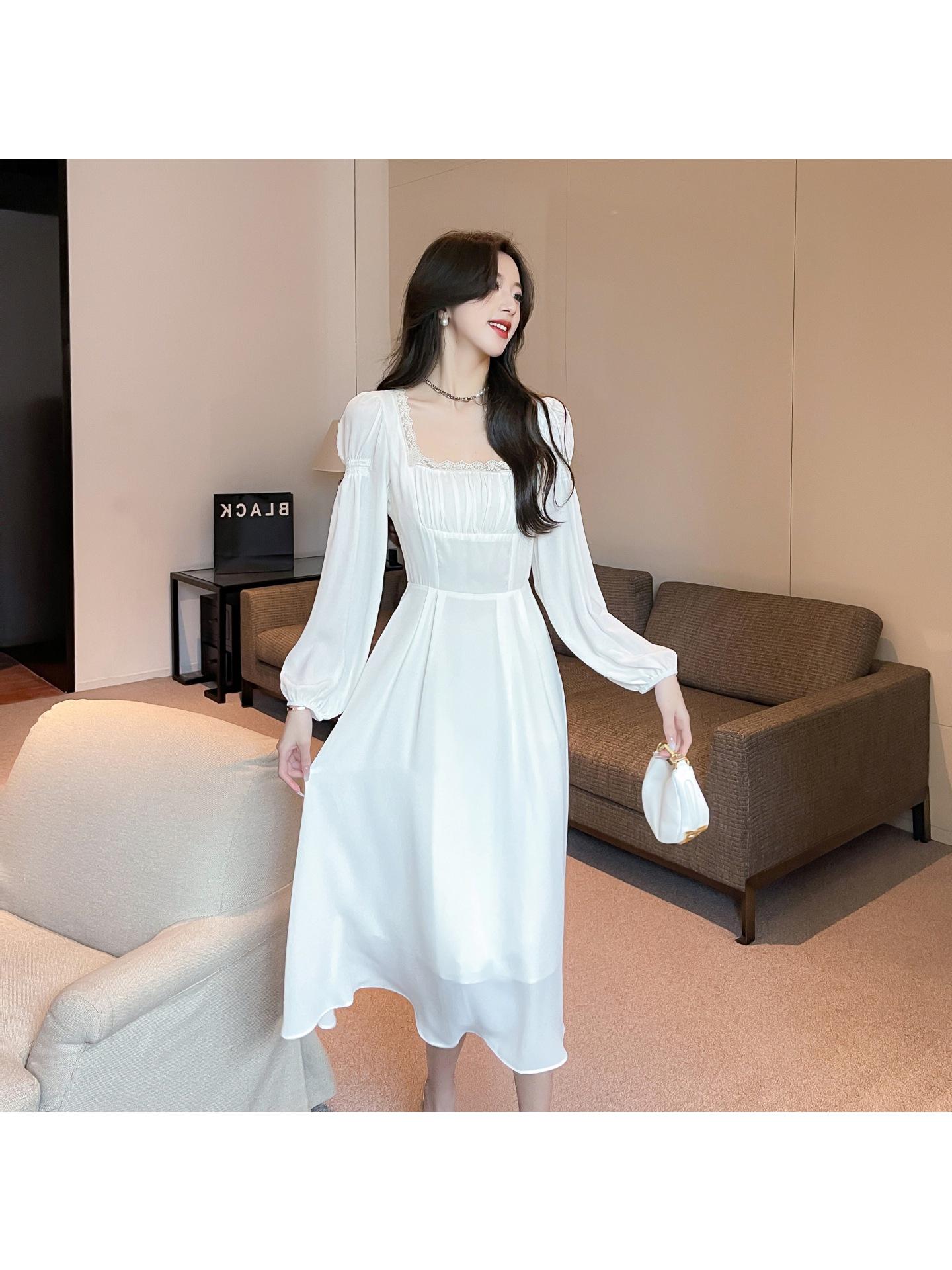 

Early Spring French Square Neck Princess Dress for Women Medium