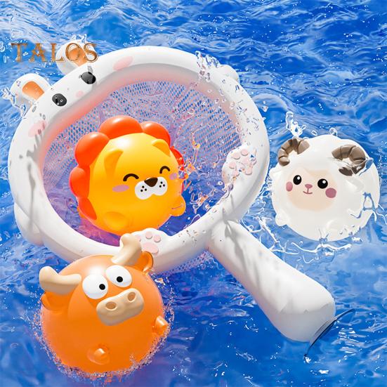 Glowing Animal Bath Toy Set No Hole Light Up Bathtub Toy Luminous Floating Animal Ball Tub Fishing Game Basketball Hoop Toy for Kids