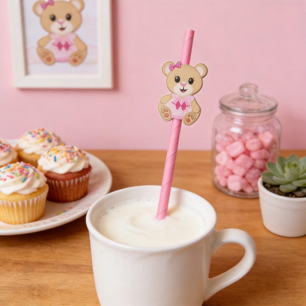 Teddy Bear Party Paper Straws For Cake Decor And Drink Presentation